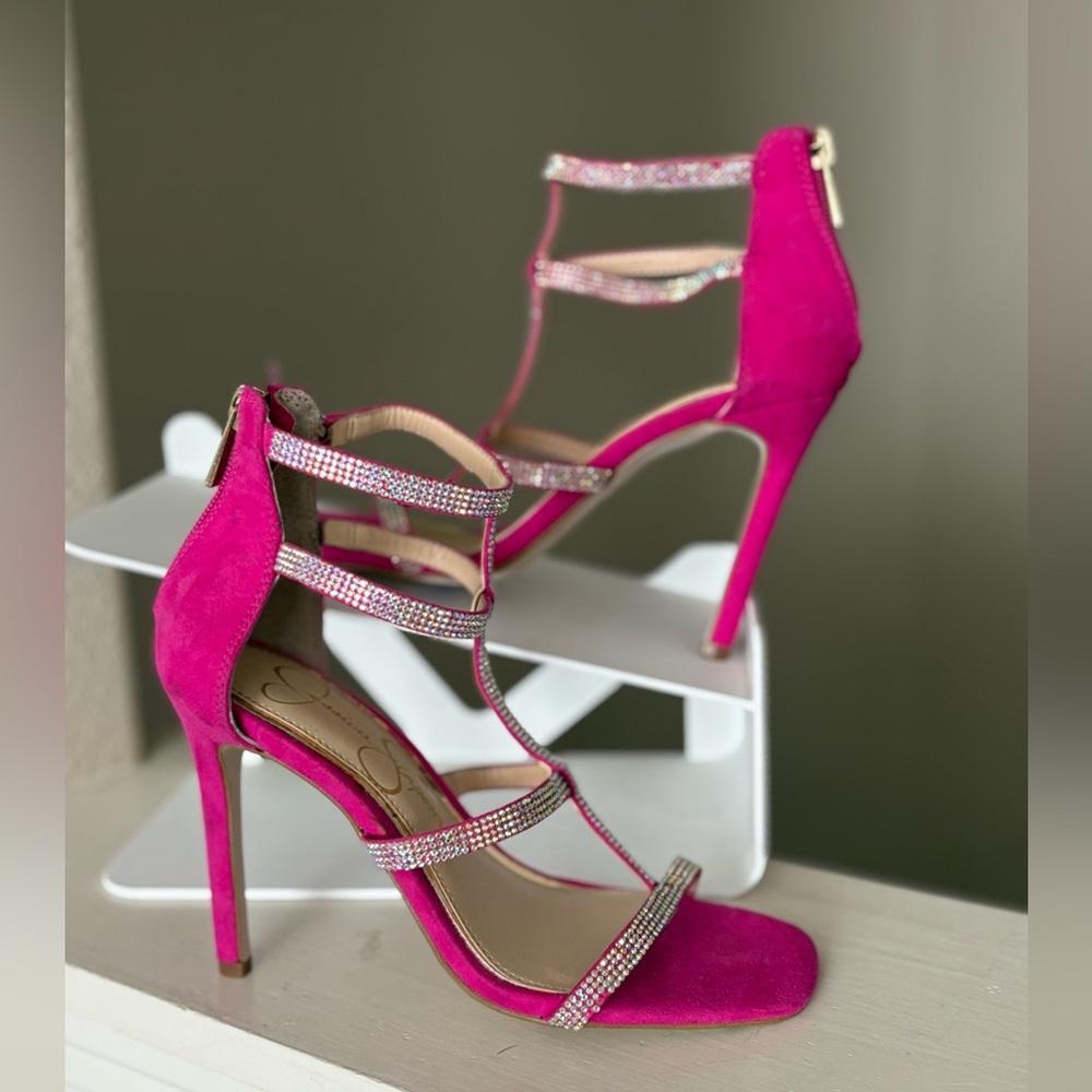 Jessica Simpson Women's Oliana Gem Bright Pink Embellished Stiletto Heel Sz 5M